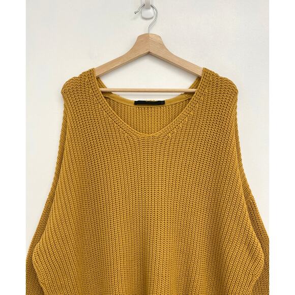 Jenni Kayne Organic Cotton Cabin V-Neck Relaxed Sweater Mustard REPAIRED - XL - Picture 4 of 16